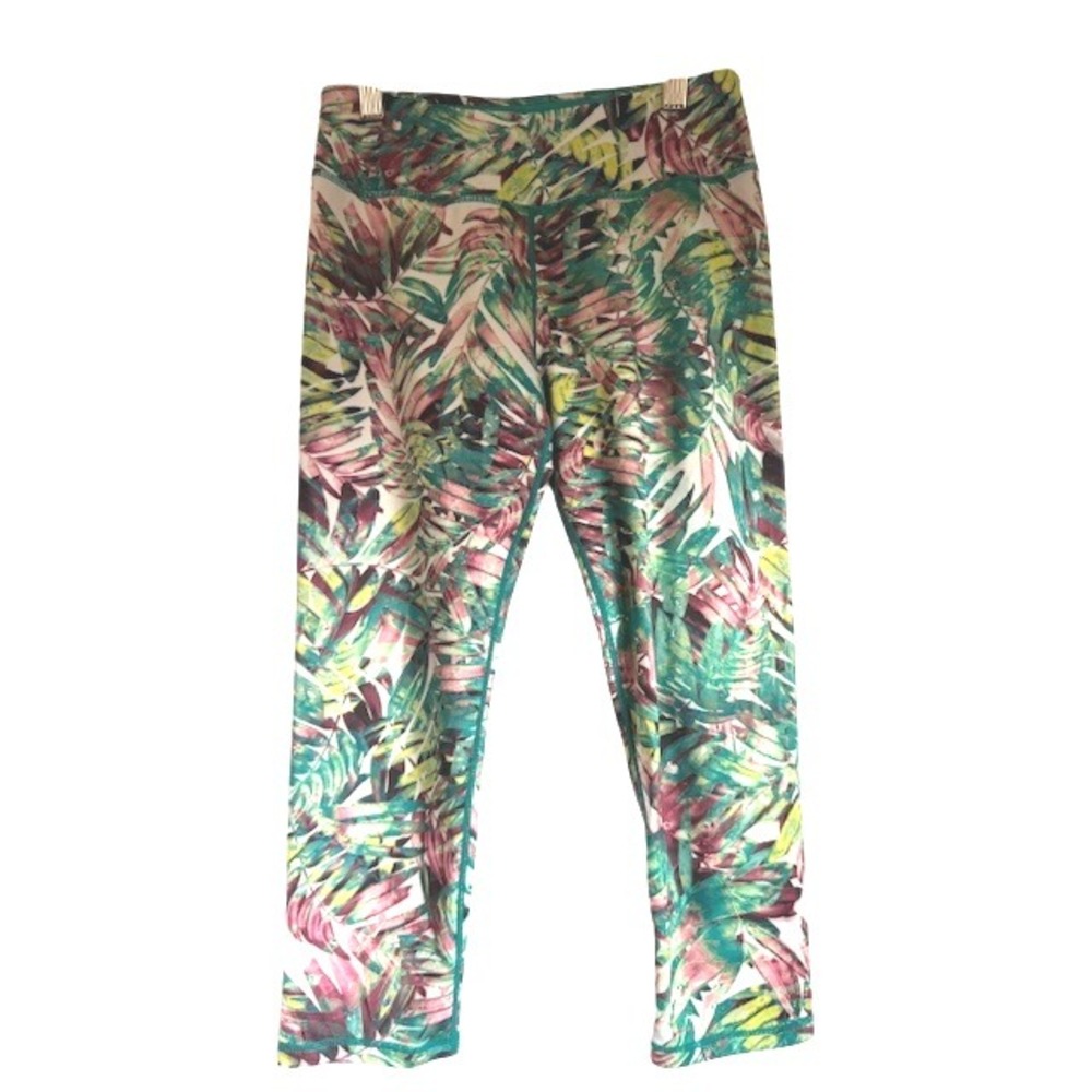 Prana Women's Tropical Leaf Print‎ Capri Leggings Activewear Athletic Pants - M